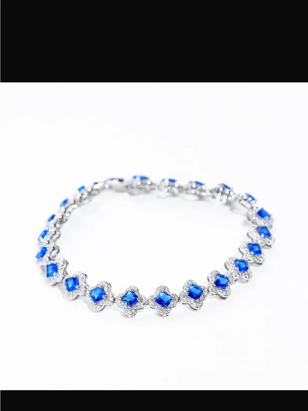 Women's Blue Crystal Halo Tennis Bracelet - Silver Tone